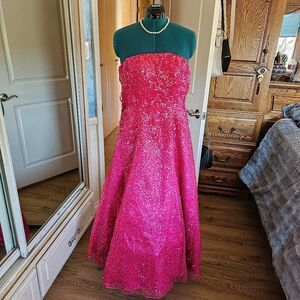 La Femme y2k Hot Pink Full Sequin Prom Dress Size 4